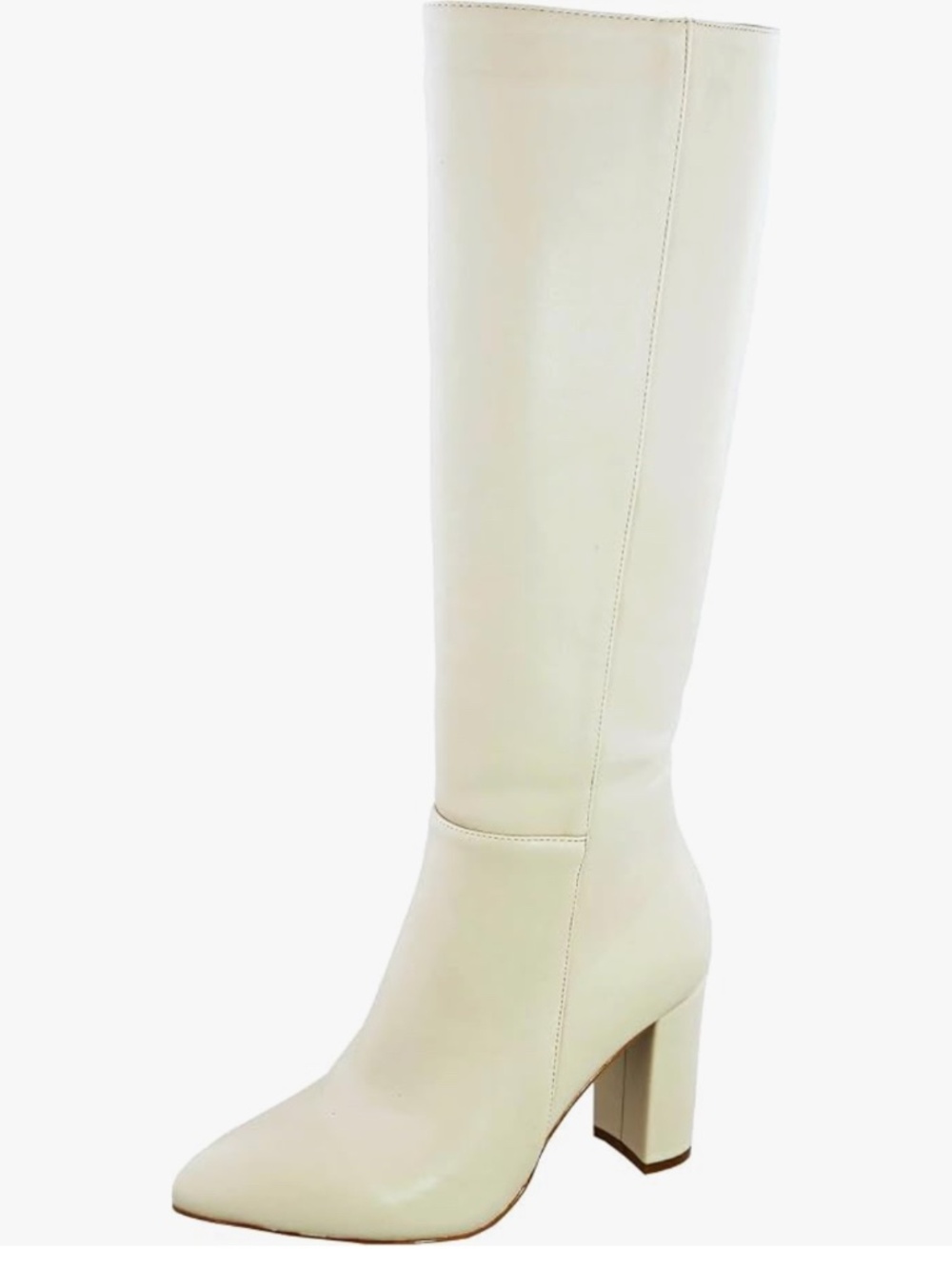 3” stack chunky heel knee high beige ivory boots